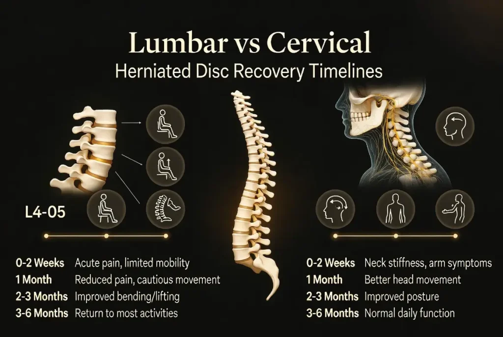 lumbar vs cervical herniated disc recovery time